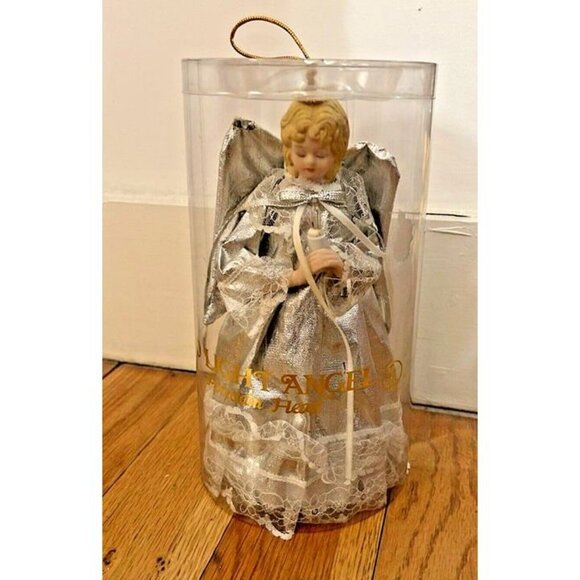 Vintage 10 Light Angel Porcelain Head Silver Dress Christmas Tree Topper 8.5" - Picture 8 of 8